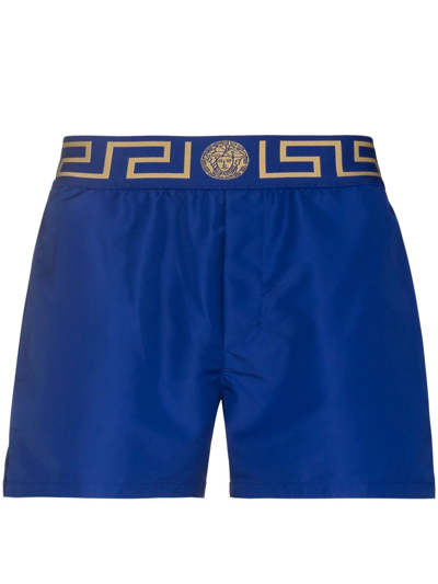 Versace Pantaloncini Da Mare Con Bordo Greca In Blue