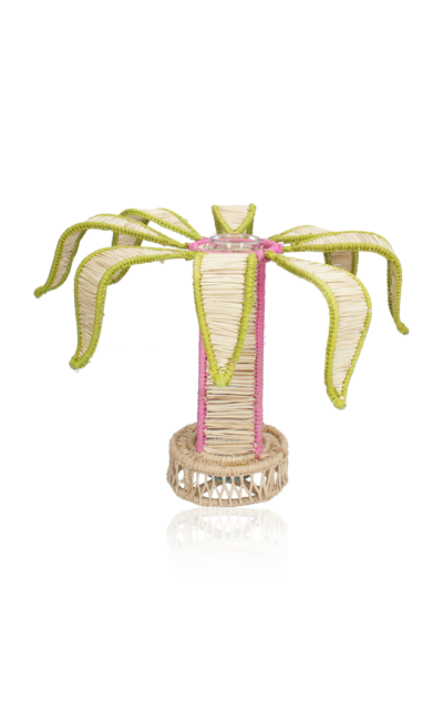 Mercedes Salazar Pink Palm Small Candle Holder In Multi