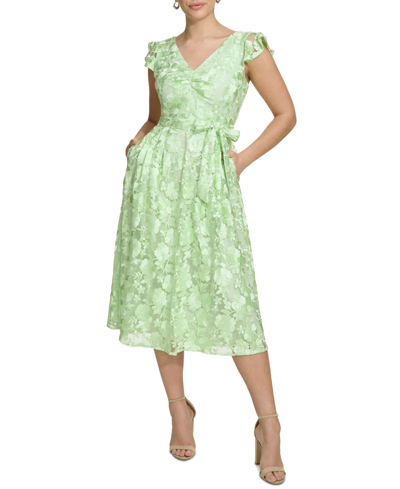 Kensie Women's Embroidered Mesh A-line Dress In Lily Green
