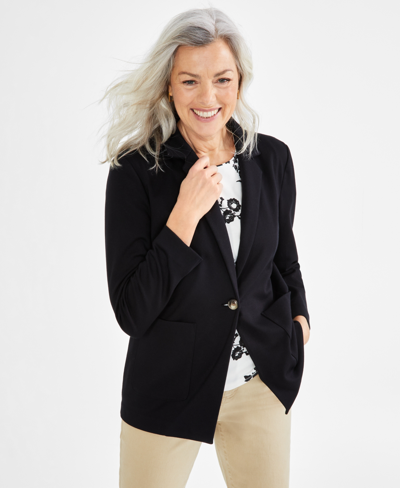 Style & Co Women's Knit One-button Blazer, Created For Macy's In Deep Black
