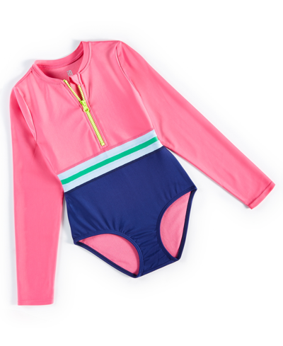 Id Ideology Kids' Toddler & Little Girls One-piece Long-sleeve Rashguard, Created For Macy's In Cerise Pink