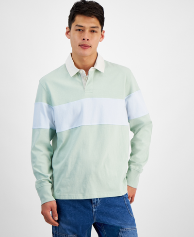 Sun + Stone Men's Aaron Colorblocked Long Sleeve Rugby Shirt, Created For Macy's In Endive Green