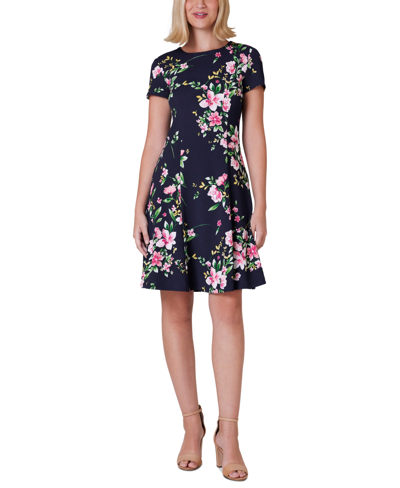 Jessica Howard Women's Printed Side-seamed Fit & Flare Dress In Navy Multi