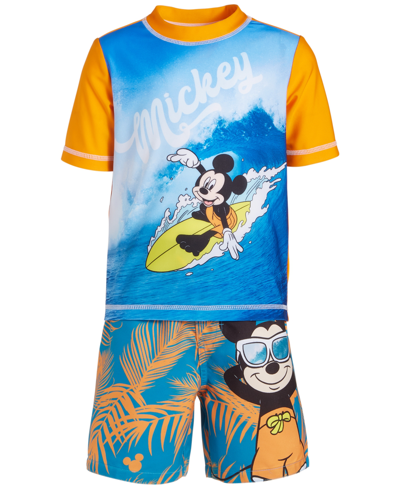 Mickey Mouse Babies' Toddler Boys Rash Guard & Swim Trunks, 2 Piece Set In Mutli