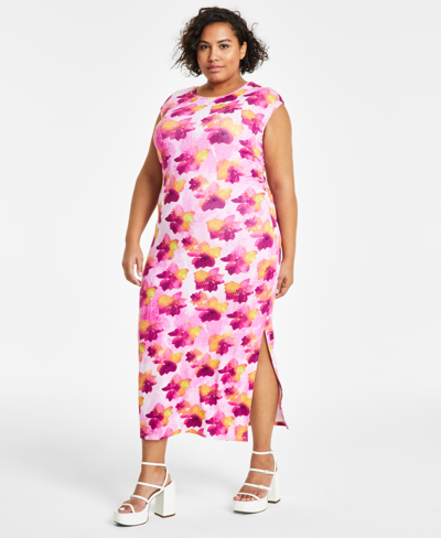 Bar Iii Trendy Plus Size Printed Crewneck Sleeveless T-shirt Dress, Created For Macy's In Frankie Floral