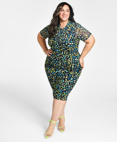 Nina Parker Trendy Plus Size Mesh Midi Dress, Created For Macy's In Mixed Multi Leopard