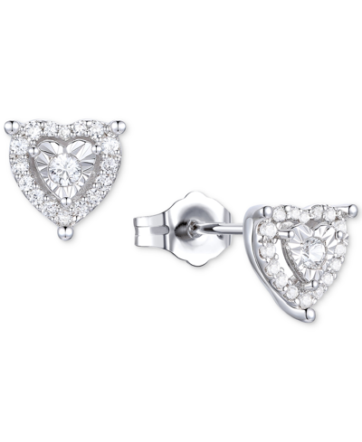 Macy's Diamond Heart Halo Stud Earrings (1/4 Ct. T.w.) In Sterling Silver