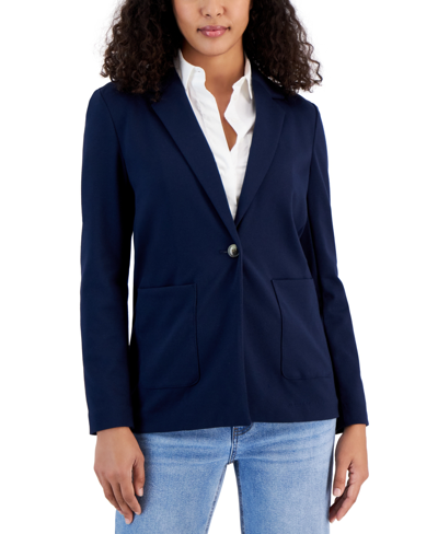 Style & Co Women's Knit One-button Blazer, Created For Macy's In Industrial Blue