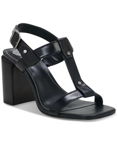 Vince Camuto Women's Clarissa T Strap Block Heel Sandals In Black Leather