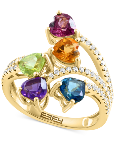 Effy Collection Effy Multi Gemstone (2-1/3 Ct. T.w.) & Diamond (1/4 Ct. T.w.) Heart Statement Ring In 14k Gold In Yellow Gold