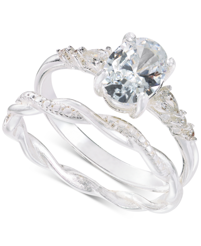Charter Club Silver-tone 2-pc. Set Oval Cubic Zirconia & Twisted Band Rings, Created For Macy's