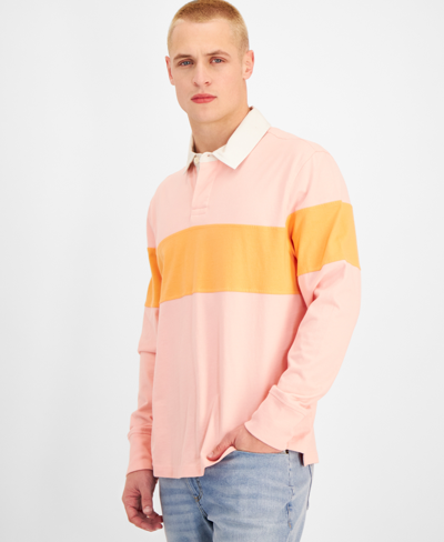 Sun + Stone Men's Aaron Colorblocked Long Sleeve Rugby Shirt, Created For Macy's In Soft Blush