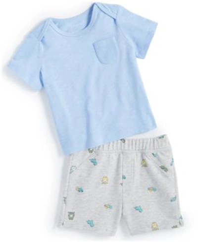 First Impressions Baby Boys Pocket T Shirt Friendly Animals Printed Shorts Created For Macys In Blue Whisper