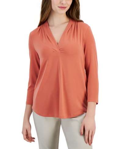 Jm Collection Petite Solid Ity Top, Created For Macy's In Burnt Brick