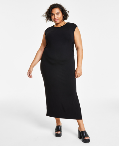 Bar Iii Trendy Plus Size Crewneck Sleeveless T-shirt Dress, Created For Macy's In Deep Black