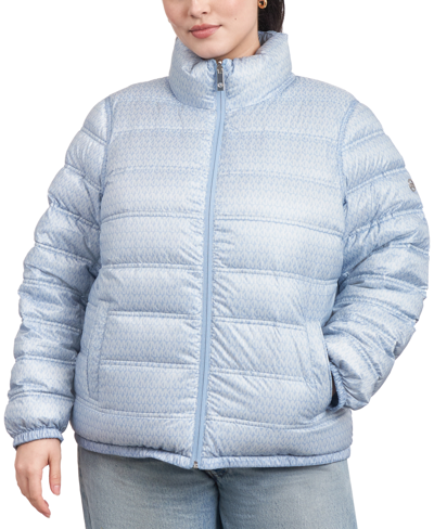 Michael Kors Michael  Women's Plus Size Reversible Shine Down Puffer Coat, Created For Macy's In Light Chambray