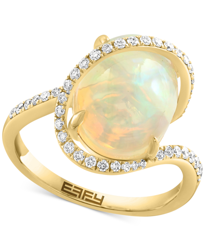 Effy Collection Effy Ethiopian Opal (3-5/8 Ct. T.w.) & Diamond (1/4 Ct. T.w.) Swirl Halo Ring In 14k Gold In Yellow Gold