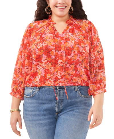 Vince Camuto Plus Size Split-neck 3/4-sleeve Blouse In Tulip Red
