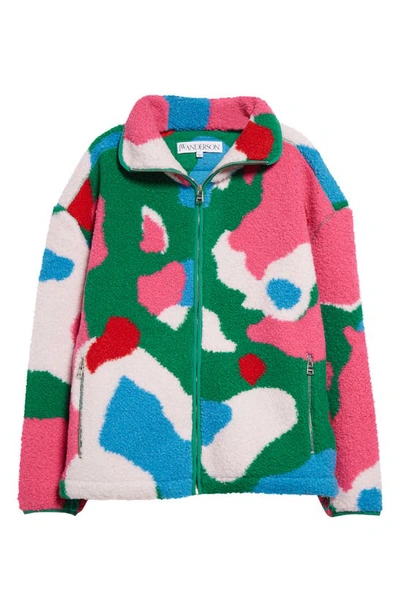 Jw Anderson Abstract-pattern Fleece-texture Jacket In Pink/multi