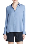 Vince Slim-fitted Stretch Silk Button-front Blouse In Azure Gem