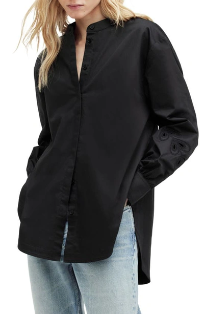 Allsaints Marcie Embroidered Val Relaxed Fit Shirt In Black