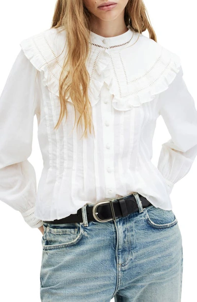 Allsaints Olea Removable Collar Pintucked Shirt In White