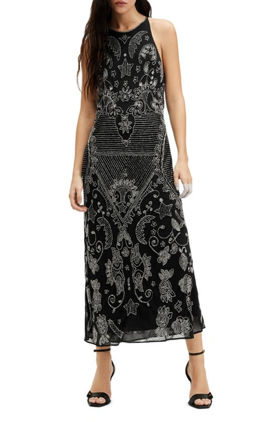 Allsaints Coralie Embellished Maxi Dress In Black