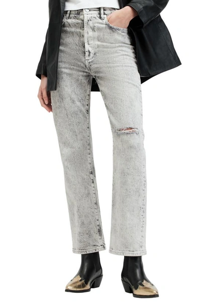 Allsaints Edie High Rise Straight Denim Jeans In Snow Grey