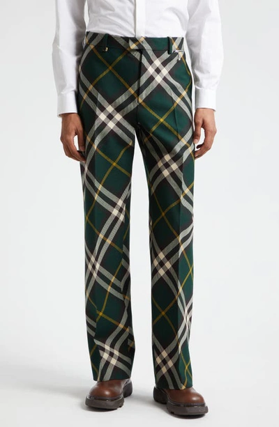 Burberry Check Wool Trousers In Ivy