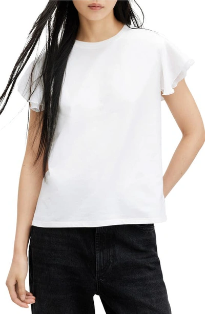 Allsaints Isabel Frill Trim Short Sleeve T-shirt In Chalk White
