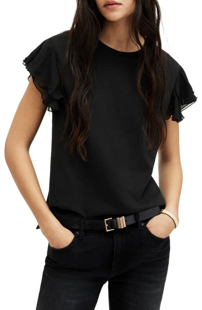 Allsaints Isabel Frill Trim Short Sleeve T-shirt In Black