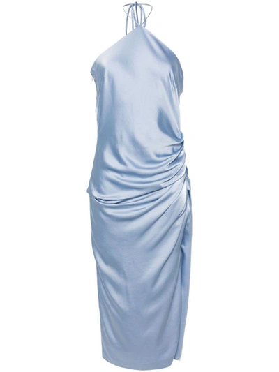 Simkhai Hansel Halter Neck Satin Midi Dress In Blue