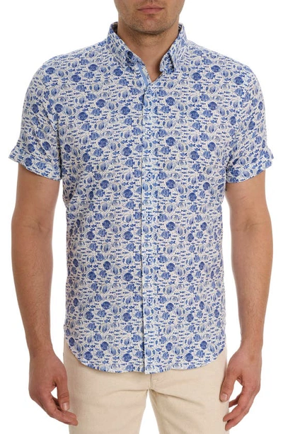 Robert Graham Fenwick Fish Print Short Sleeve Button-up Shirt In Blue