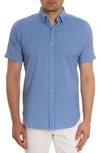 Robert Graham Shuler Deco Print Short Sleeve Stretch Cotton Button-up Shirt In Blue