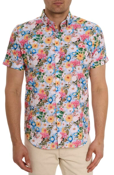 Robert Graham Taton Floral Short Sleeve Button-up Shirt In Neutral