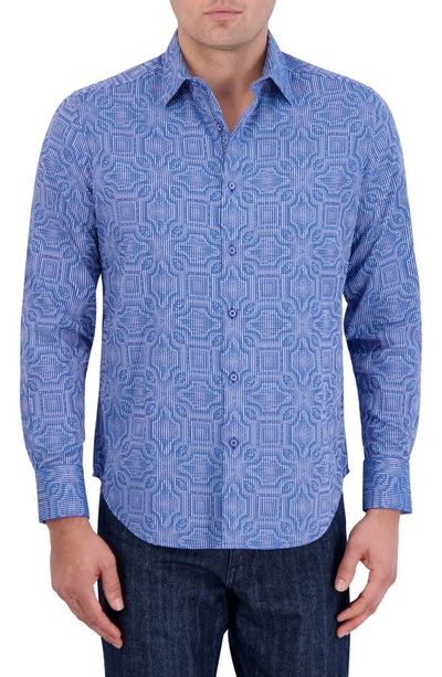 Robert Graham Voyage Cotton Blend Classic Fit Button Down Shirt In Blue