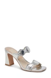 Dolce Vita Ilva Silver Distressed Leather High Heel Slide Sandals In Silver