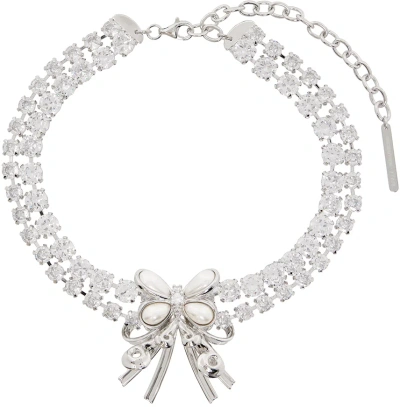 Shushu-tong Silver Pearl Butterfly Flower Necklace In Sliver