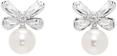 Shushu-tong Silver Butterfly Flower Pearl Stud Earrings In White