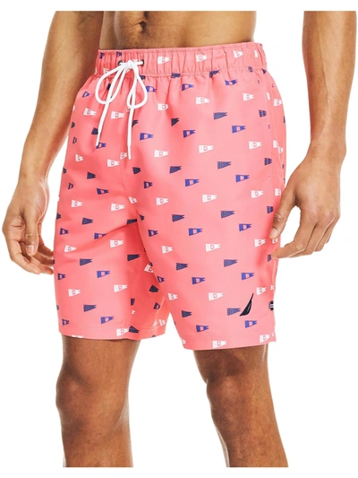 Nautica Mens Flags 8" Inseam Swim Trunks In Pink