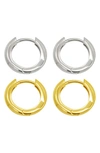 ADORNIA SET OF 2 TWO-TONE HUGGIE HOOP EARRINGS