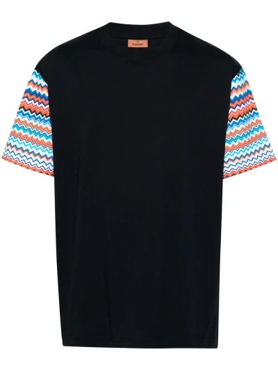 Missoni Zigzag-sleeves Cotton T-shirt In Blue