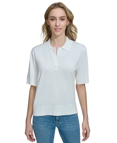 Calvin Klein Women's Satin Short-sleeve Drape Top In Soft White