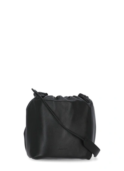 Jil Sander Small Drawstring Leather Crossbody Bag In Black
