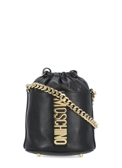 Moschino Logo-plaque Leather Bucket Bag In Black