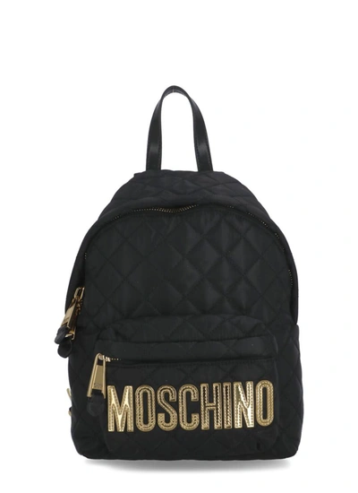 Moschino Quilted Backpack With Logo In Black