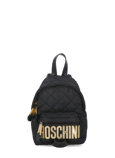 Moschino Quilted Backpack With Logo In Black