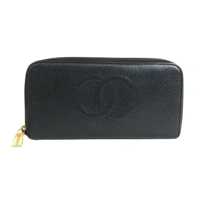 Pre-owned Chanel Logo Cc Black Leather Wallet  ()