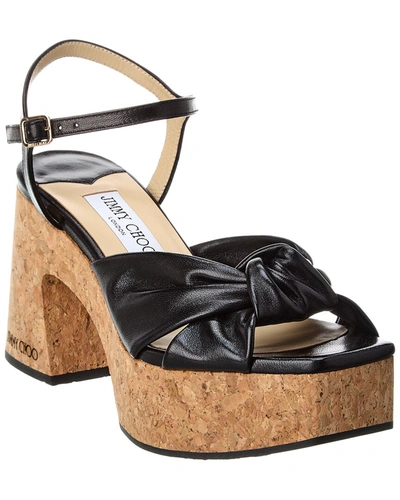 Jimmy Choo Heloise 95 Leather Wedge Sandal In Black