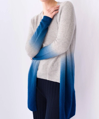 Cashmere Clouds Dip-dye Longline Cardigan In Navy In Grey